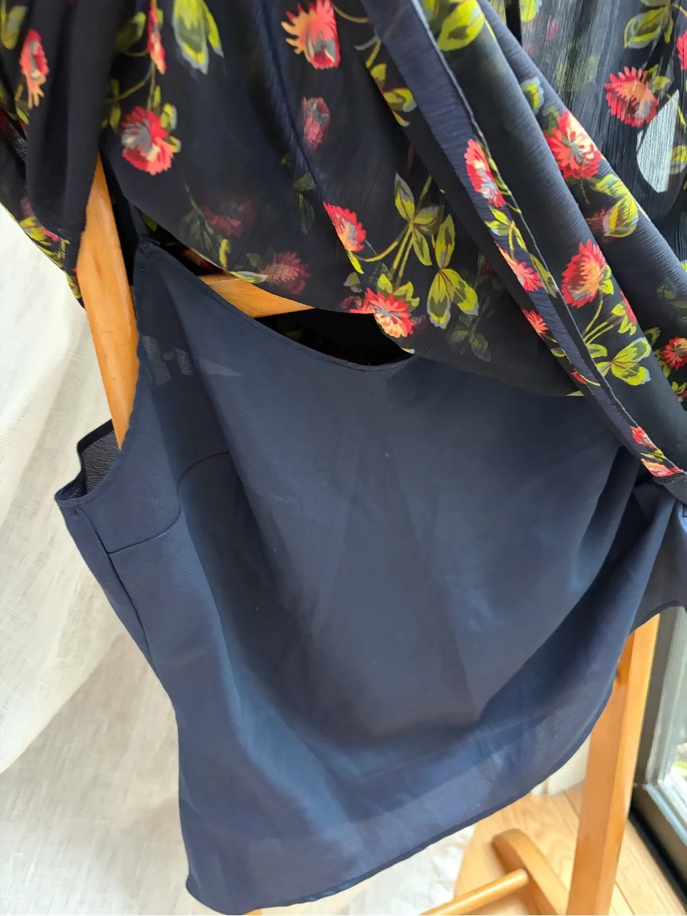 J. Crew Navy Sleeveless Floral Tie-Neck Blouse